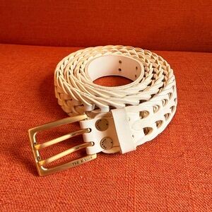Rag & Bone Cream Woven Belt with Gold Buckle